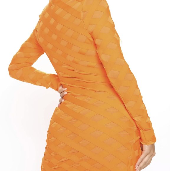 FASHION NOVA Orange Long Sleeve Bandage Mini Dress - Picture 5 of 8